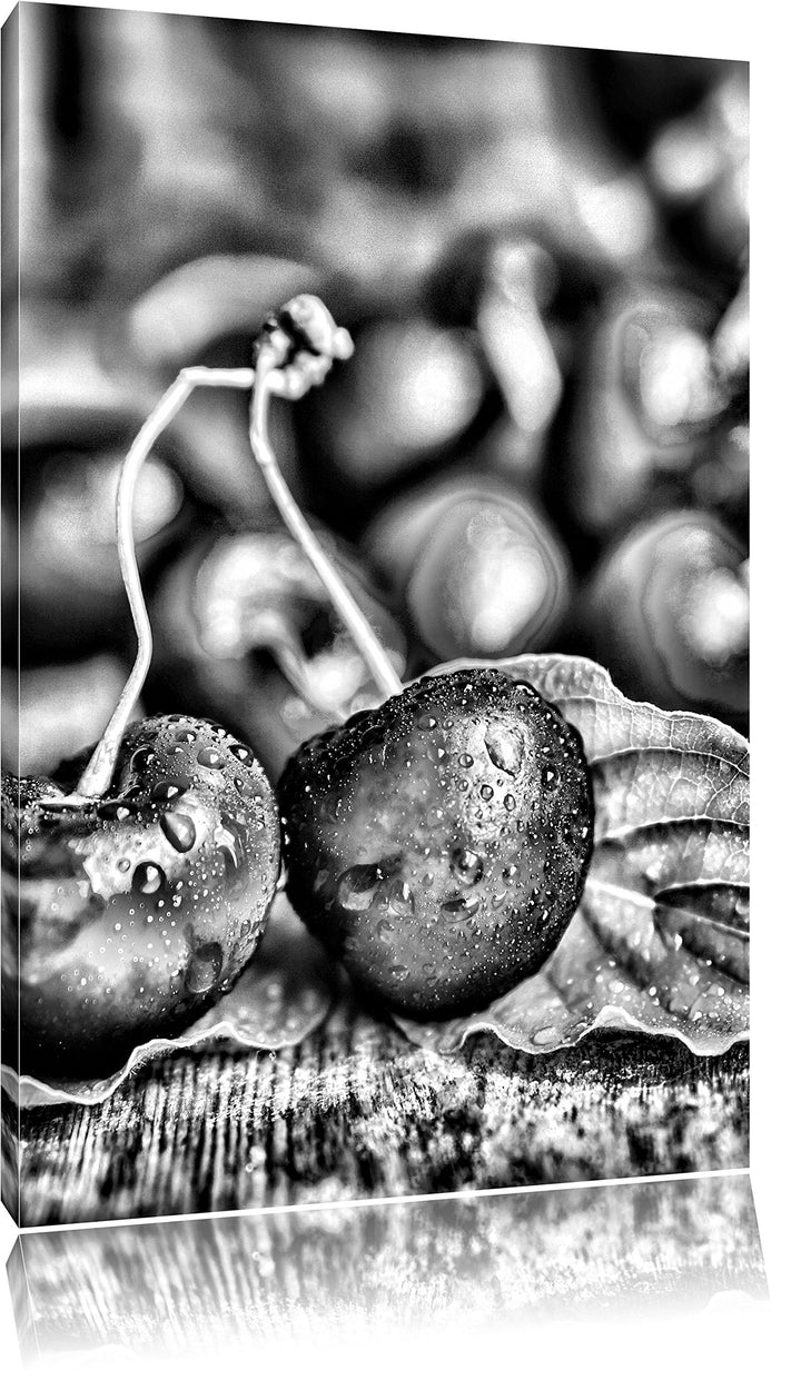 Monocrome, Kirschen, Format: 100x70 auf Leinwand, XXL riesige Bilder fertig gerahmt mit Keilrahmen,