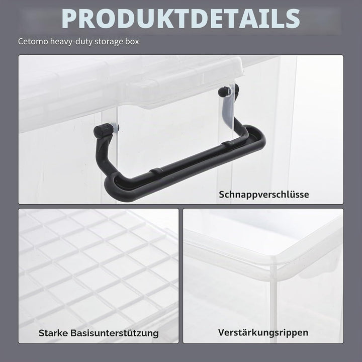 Cetomo,25L,3er-Pack, Aufbewahrungsbox mit deckel,Aufbewahrungsboxen, mit Clips, stapelbar, Wohnzimme