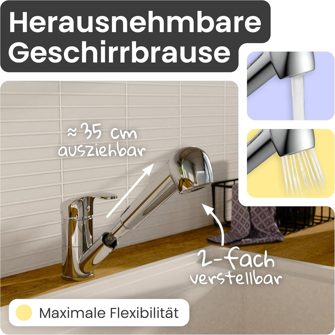 instmaier K2 Wasserhahn Küche ausziehbar | Spültischarmatur mit Geschirrbrause | Küchenarmatur mit 2