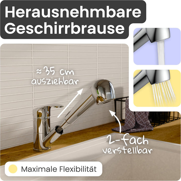 instmaier K2 Wasserhahn Küche ausziehbar | Spültischarmatur mit Geschirrbrause | Küchenarmatur mit 2