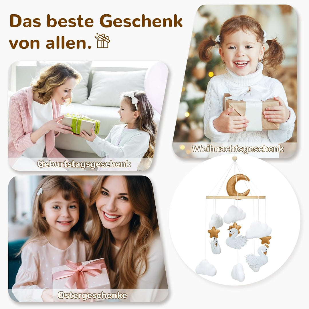 Weisse Schwan Mobile Baby Windspiele,Gekrönte Weisse Schwan, Wolken, Sterne Babybett Mobile Baby Hol