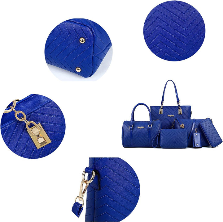 AlwaySky Damen Handtaschen Set 6 Stück PU-Leder Top Griff Tasche Frauen Shopper Geldbörse Umhängetas