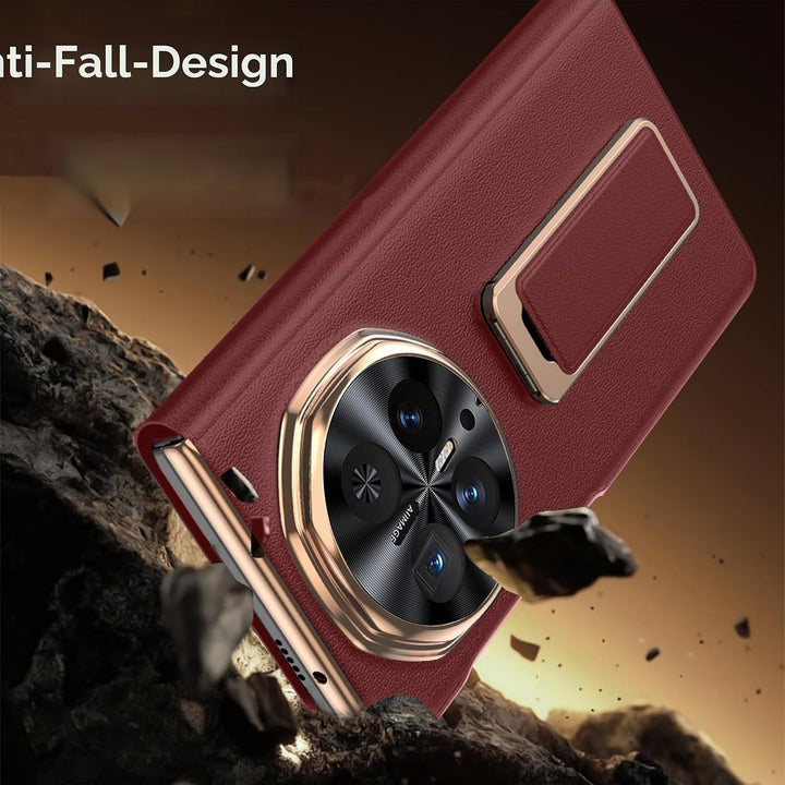 Hülle für Honor magic V6 mit Metall Halter Magnet Ständer, Ultradünn Prämie PU Leder Back Handyhülle