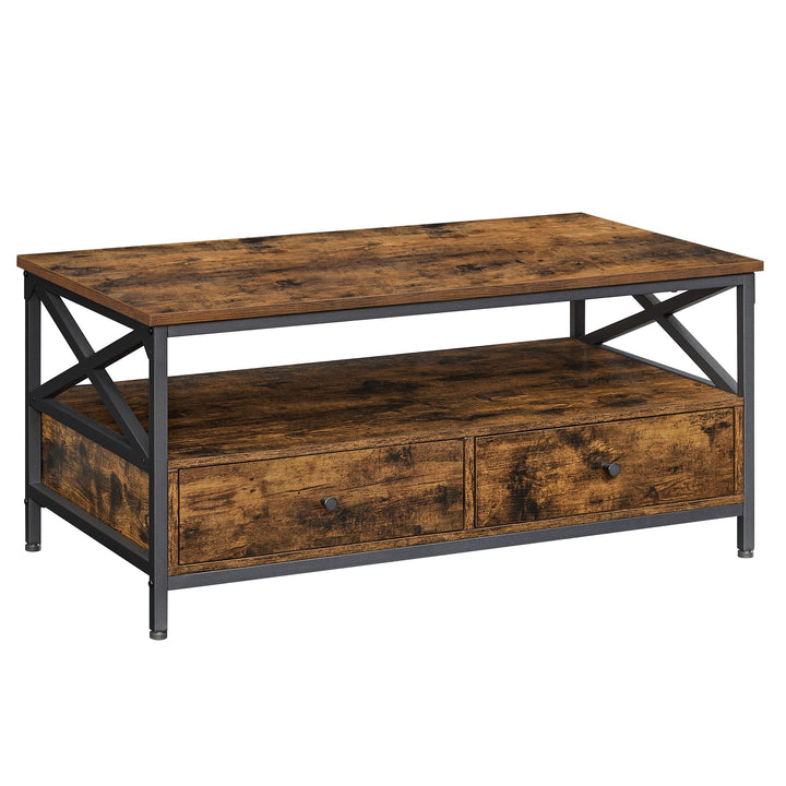 VASAGLE Couchtisch, Wohnzimmertisch, Sofatisch, für Wohnzimmer, mit Schubladen, X-förmige Streben, o
