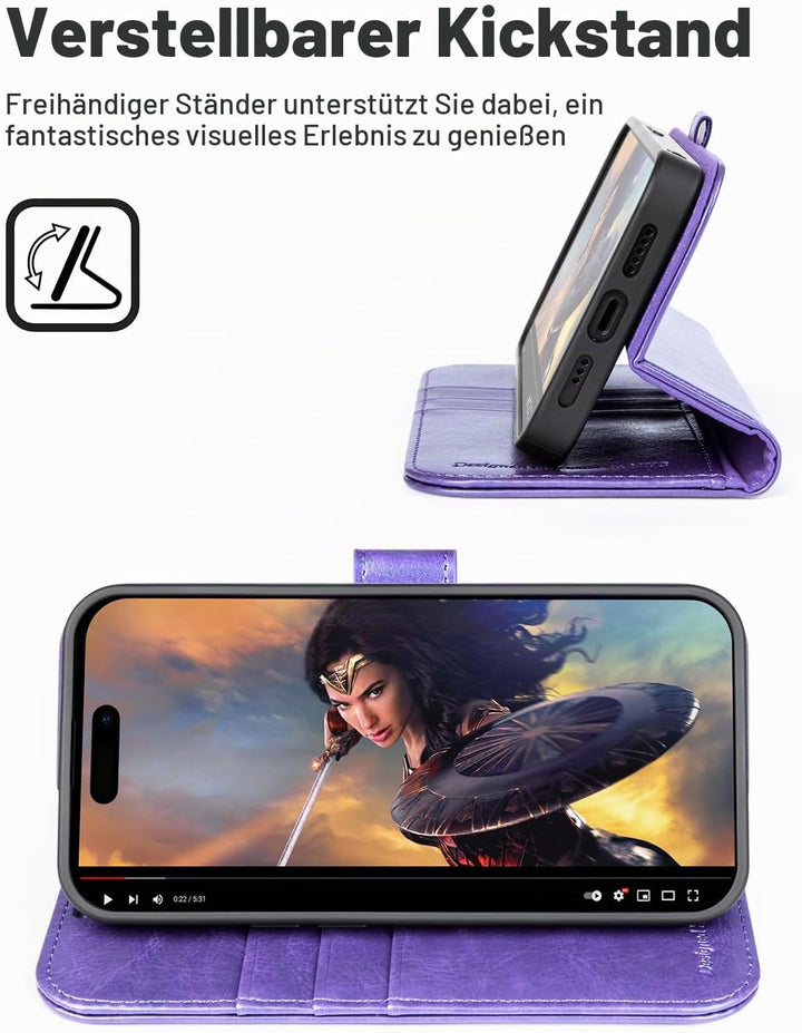 OCASE iPhone 15 Pro Max Hülle(2in1) Leder Stossfestes Case [Abnehmbare magnetische Hülle] [Kabellose