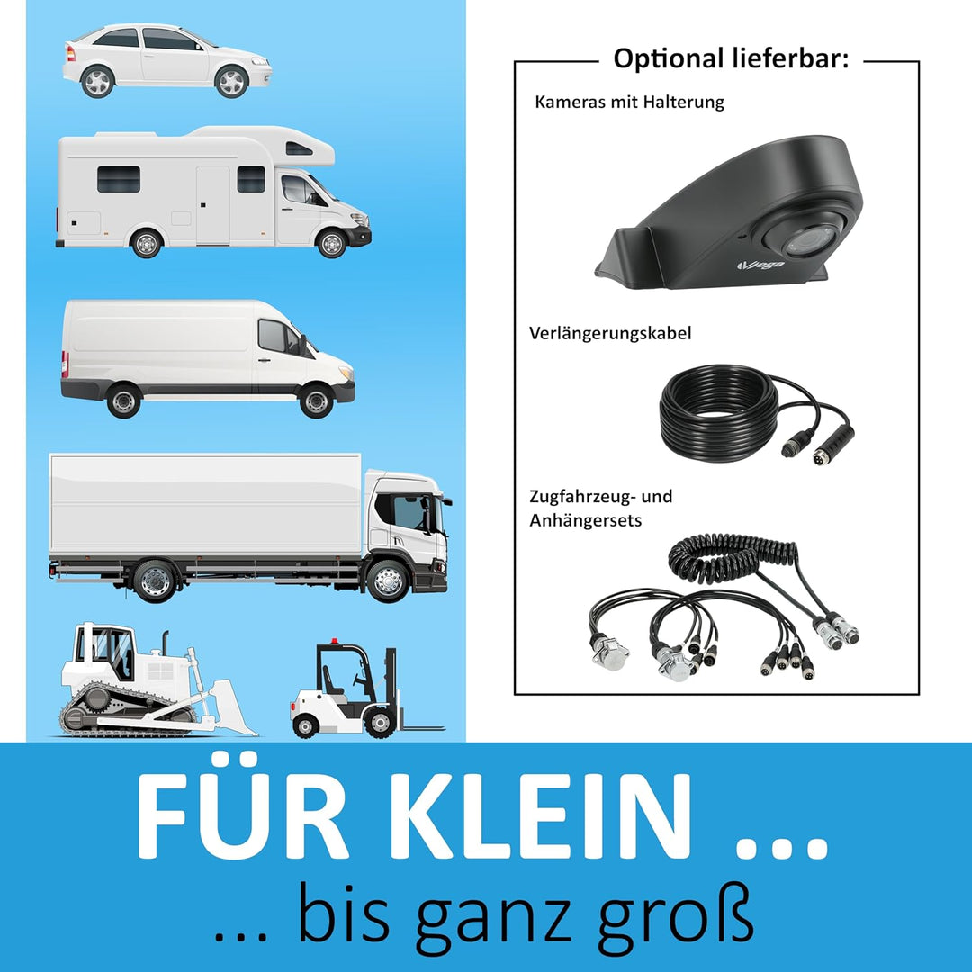 VSG24 24136 – 7“ Rückfahrsystem mit Kugelkopfkamera, Kleintransporter, Sprinter, inkl. 20m Kabel, Na