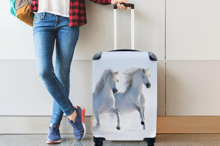 MuchoWow© Koffer Handgepäck Trolley Rollkoffer Kleine Reisekoffer mit 4 Rollen - Winter - Pferde - S