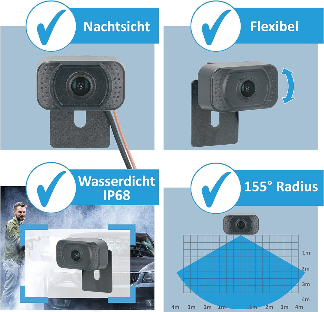 VSG24 5“ HD Funk Rückfahrsystem Premium ONE für PKW, KFZ Set kabellos inkl. Rückfahrkamera + Monitor