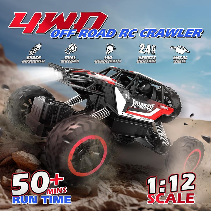 DEERC DE85 Ferngesteuertes Auto 4WD, 1:12 RC Auto mit Ersatzreifen, All Terrain Rock Crawler Monster