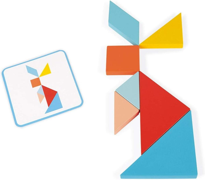Janod - Essentiel - Das Tangram - Lernspiel aus Holz Babys und Kleinkinder - Farbe auf Wasserbasis -