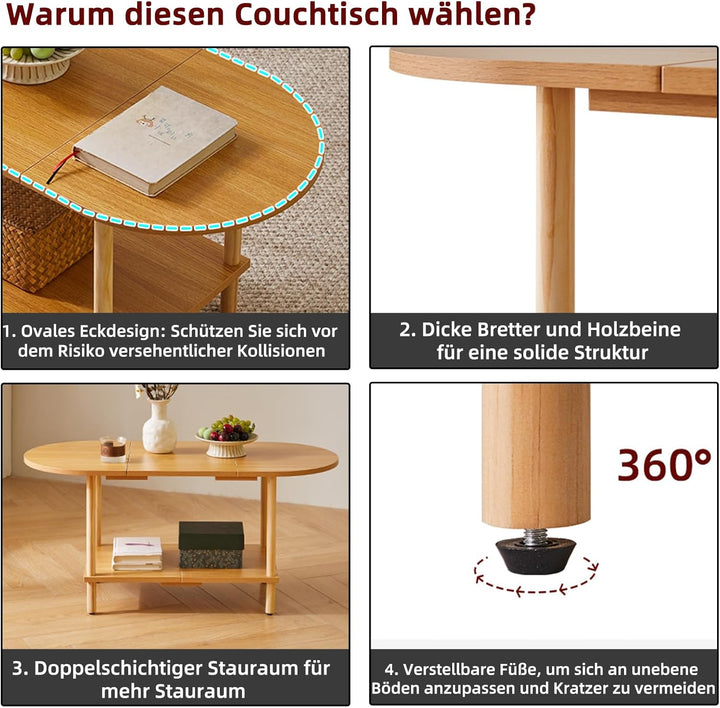 Teetisch aus Holz im Spleissdesign, 2-stufiger Couchtisch für Wohnzimmer, 35x16x17 Zoll TV-Tischstän