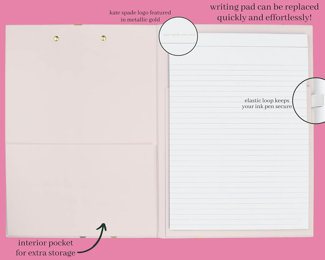 Kate Spade New York Clipboard Folio with Low Profile Clip, Professional Padfolio Includes Lined Note