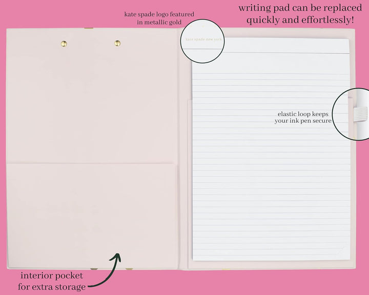 Kate Spade New York Clipboard Folio with Low Profile Clip, Professional Padfolio Includes Lined Note