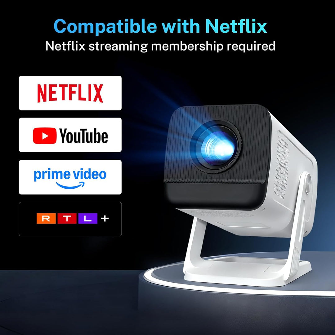 [Kompatibel with Netflix] Mini Beamer 1080P 4K Unterstützung Auto Keystone Android 13 OS Smart Proje