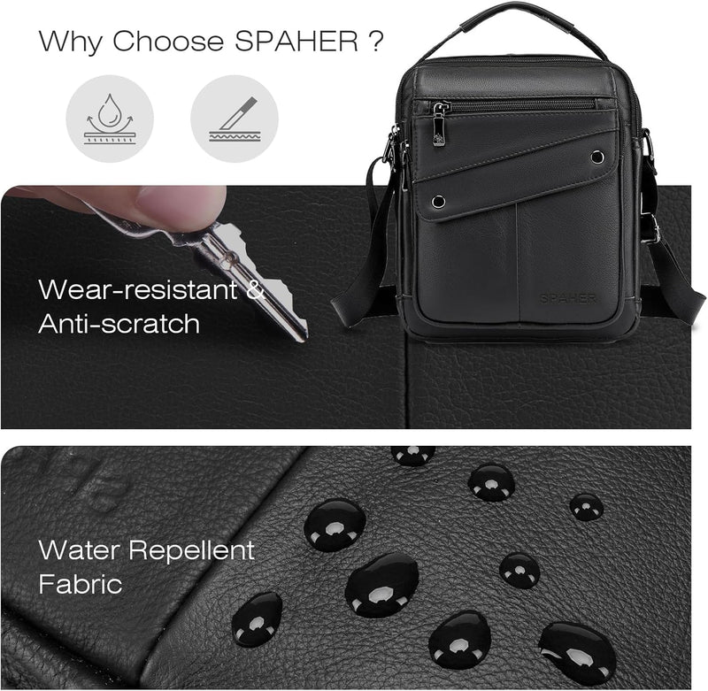 SPAHER Herrentasche Leder Umhaengetasche Handtasche Herren Tasche Echtes Leder Handgelenktasche Herr