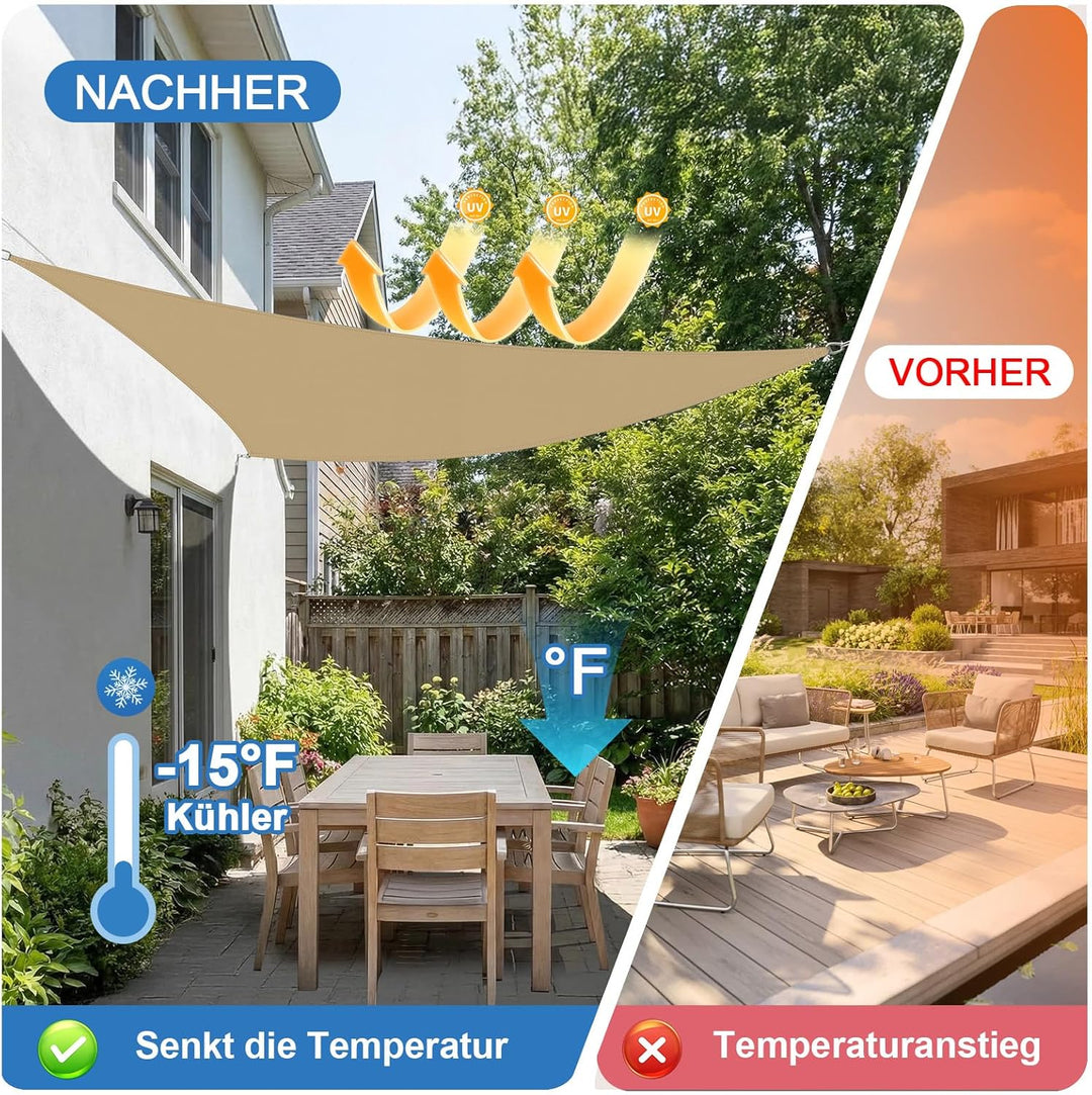 Sonnensegel Dreieck 2,5x2,5x2,5m, Wasserfest Segeltuch 95% UV Schutz, Regenschutz, Sonnenschutz, Pre