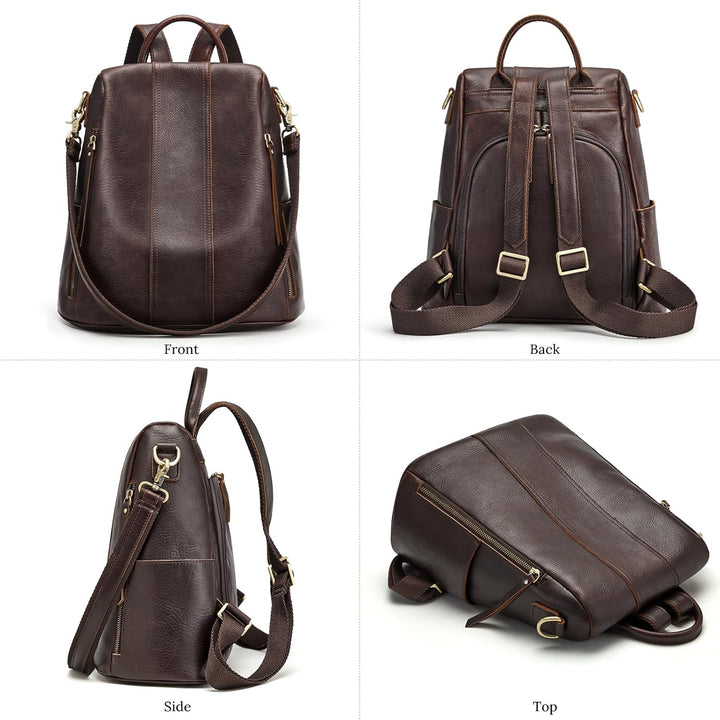 S-ZONE Damen Rucksack Wasserdicht Weiches Echtleder Anti Diebstahl Mode Schultasche Handtasche Casua