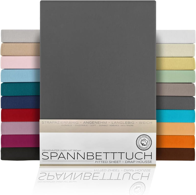 BEAUTEX Spannbetttuch Bettlaken aus Baumwolle, Premium Jersey Stoff 160g/m², Grösse und Farbe wählba