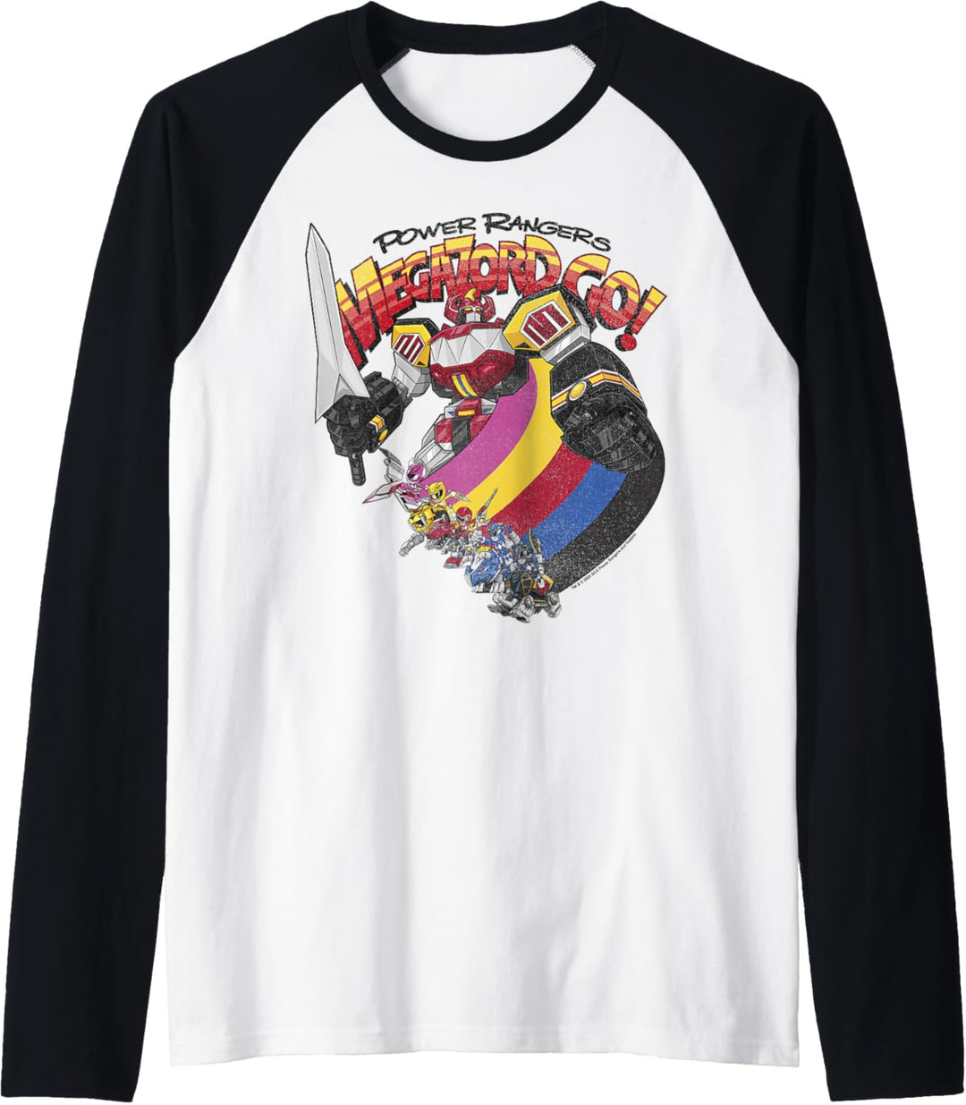 Power Rangers Megazord Go! Retro Rainbow Stripe Raglan