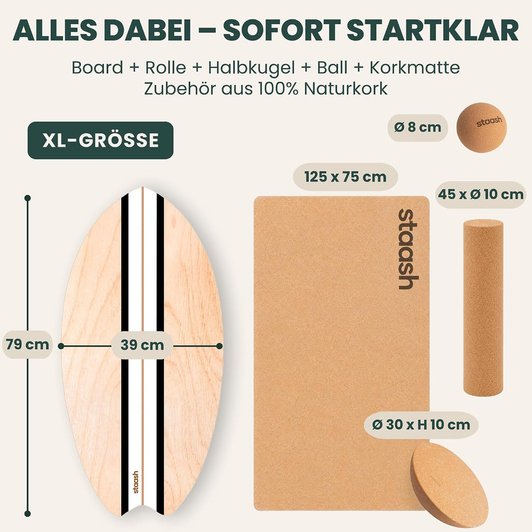 STAASH® PRO Balance Board - Premium Birkenholz mit 5 Trainings-Modulen | Komplettset für Core, Balan