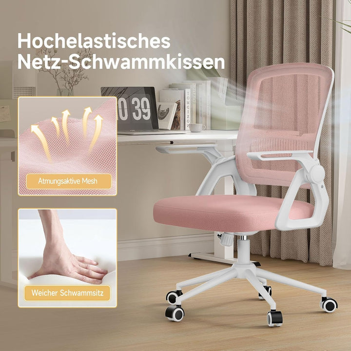 naspaluro Bürostuhl mit Hochklappbare Armlehnen, Schreibtischstuhl Ergonomisch, Drehstuhl mit Netzbe
