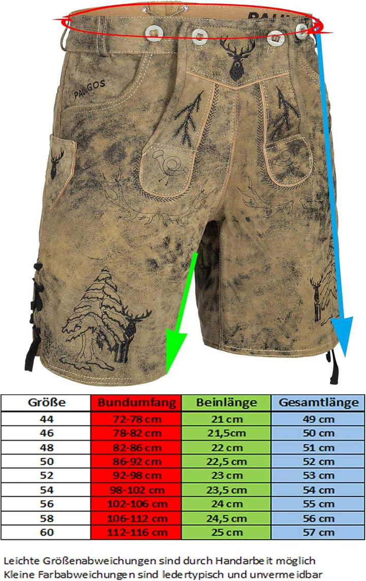 PAULGOS Herren Trachten Lederhose HK5-ANTIK + Träger, Echtes Leder, Gr. 44-60, Krokodilgrün