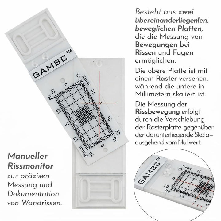 3 Stück - GAMBC® Manuelles Mauerrissmessgerät - Rissüberwachungsprotokoll - Rissmonitor zum Messen u