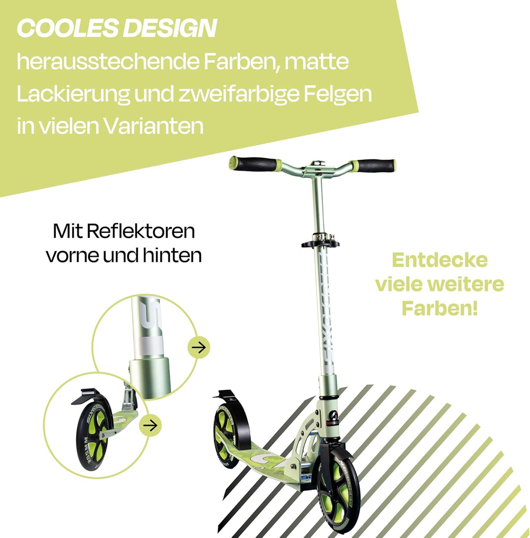 Six Degrees Aluminium Scooter mit Klappmechanismus, Ständer, 205 mm TESTSIEGER, ABEC 7, höhenverstel