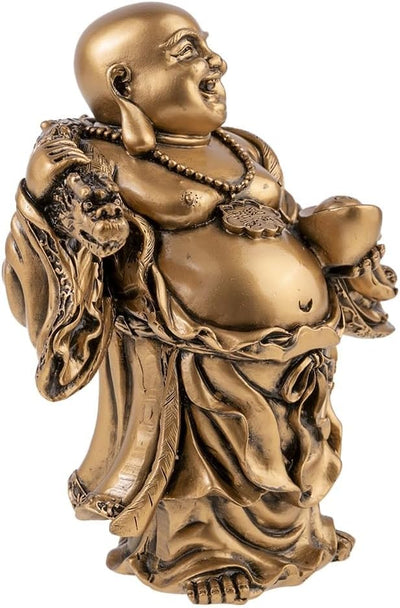 Lachender Buddha Feng Shui von Fortune 17x10x15cm Goldfarben, 17x10x15cm Goldfarben