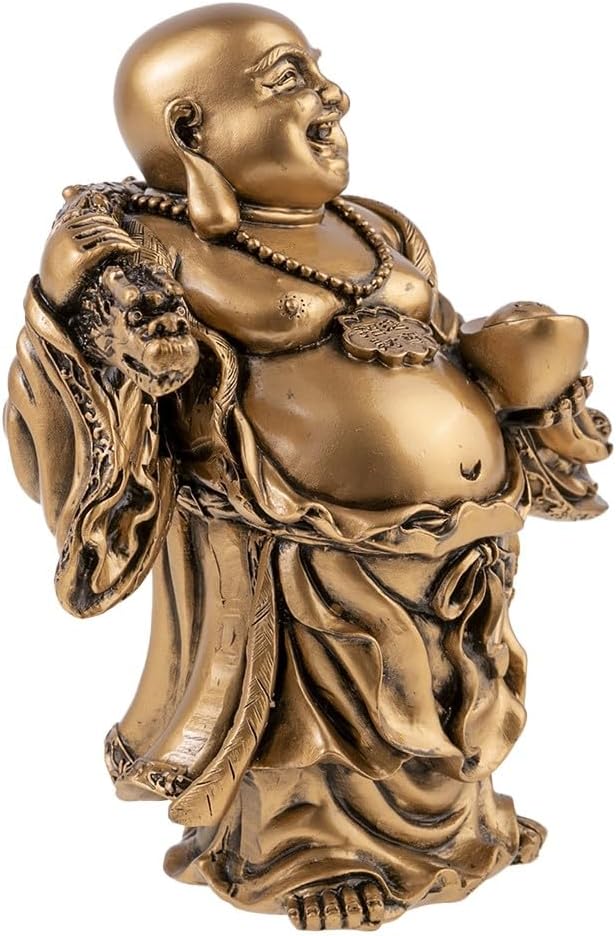 Lachender Buddha Feng Shui von Fortune 17x10x15cm Goldfarben, 17x10x15cm Goldfarben