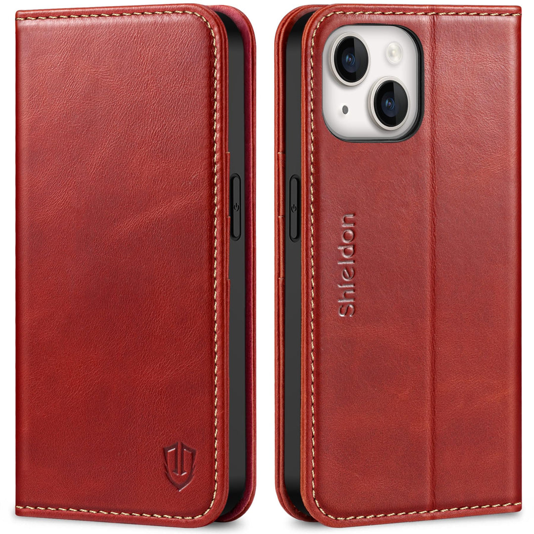 SHIELDON Hülle für iPhone 14 Lederhülle [Echtleder] [Lifetime Garantie] [RFID-Sperre] [Kartenfach] [