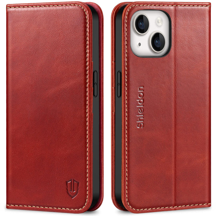 SHIELDON Hülle für iPhone 14 Lederhülle [Echtleder] [Lifetime Garantie] [RFID-Sperre] [Kartenfach] [