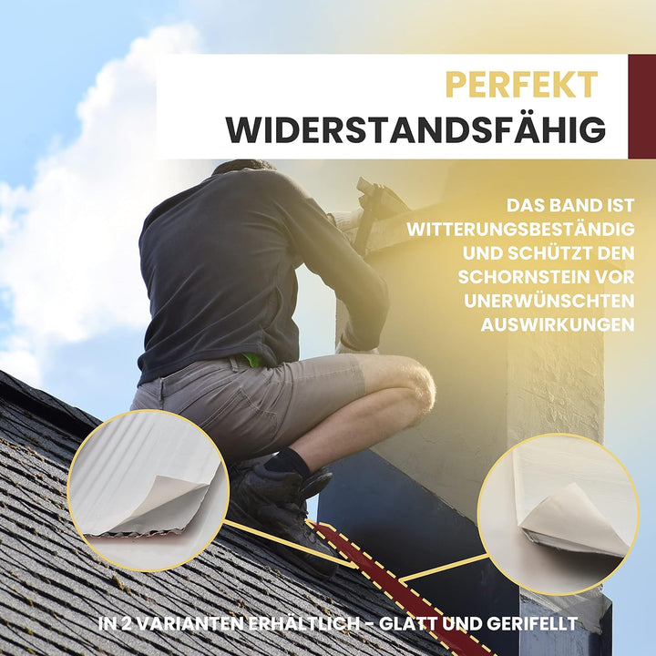 Blei geriffelte Kaminanschlussband – 300mm – 50m – 10 x 5m – Kastanie RAL 8012 – selbstklebend Rolle