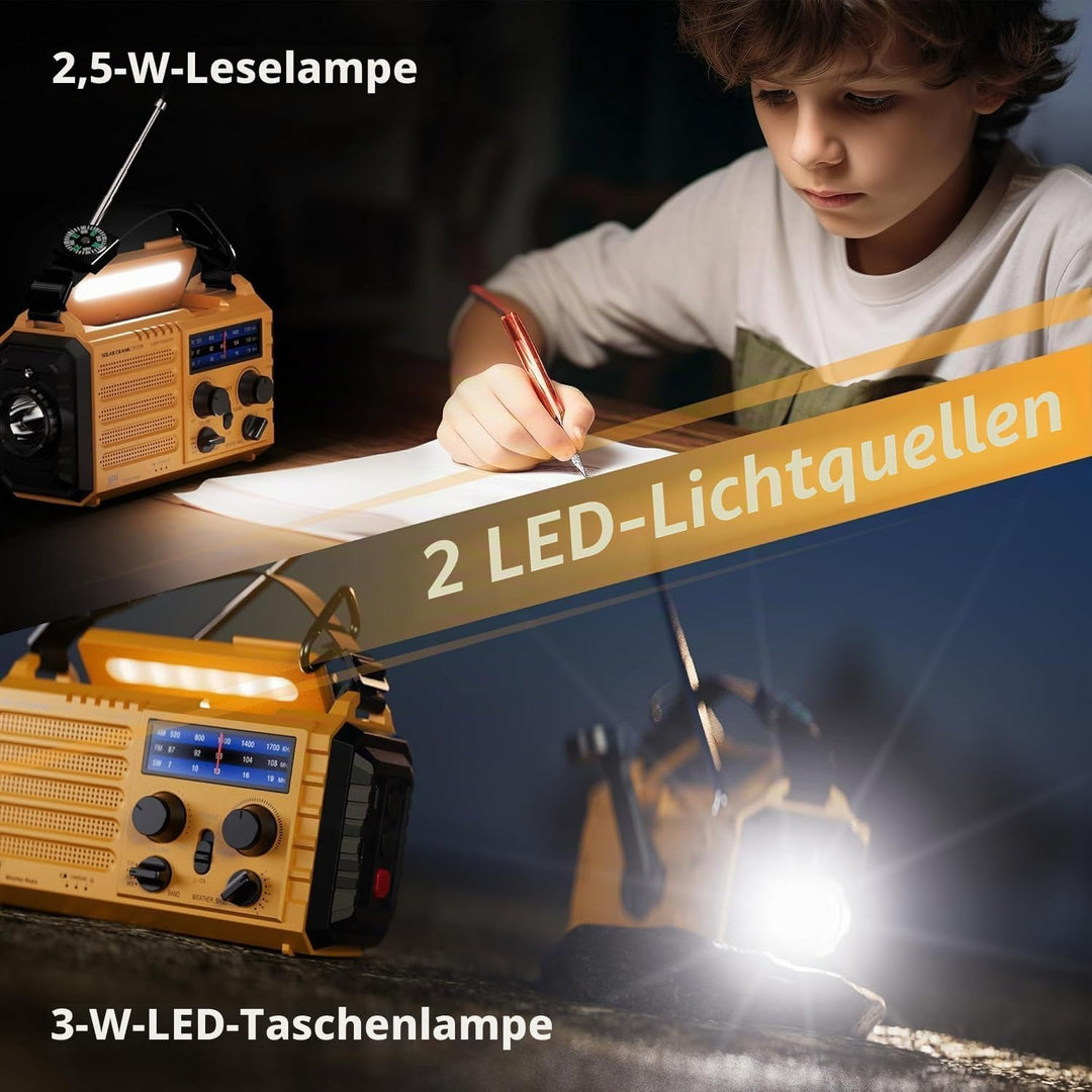 Tragbare Solar Radio, Notfall Radio mit Kurbel, Dynamo Wetter AM/FM/SW Radio,4000mAh Wiederaufladbar