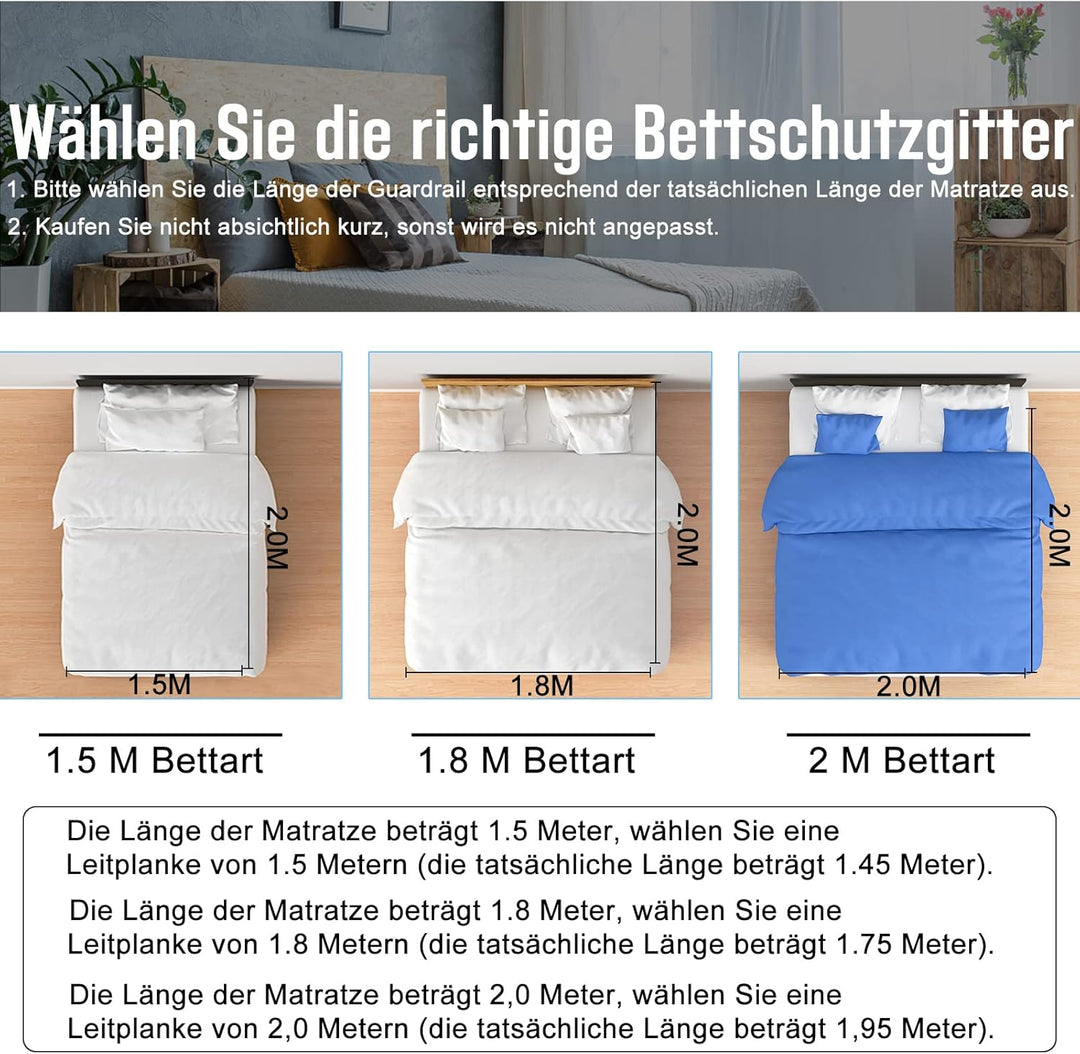 HENGMEI Bettgitter Bettschutzgitter Kinderbettgitter 180cm Babybettgitter Rausfallschutz höhenverste