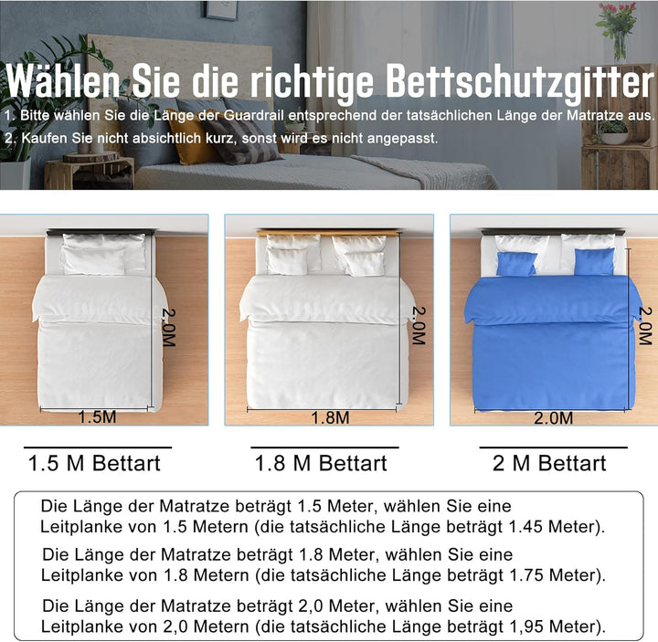 HENGMEI Bettgitter Bettschutzgitter Kinderbettgitter 180cm Babybettgitter Rausfallschutz höhenverste