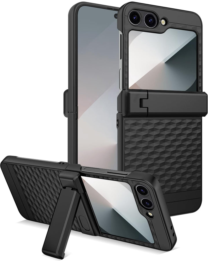 Miimall Kompatibel mit Samsung Galaxy Z Flip 6/7 FE Hülle mit Scharnierschutz+Ständer, [Eingebauter