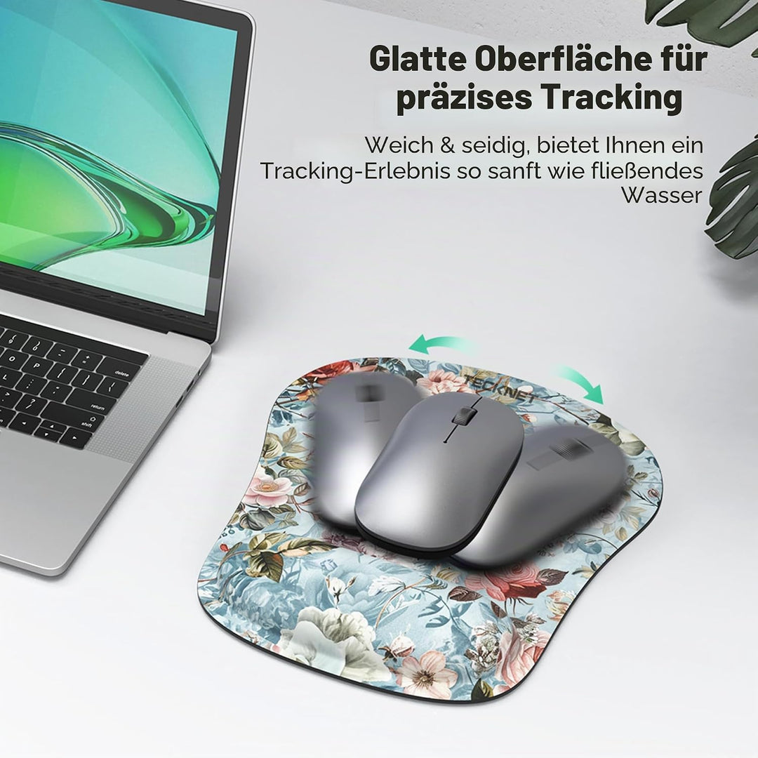TECKNET Mauspad mit Handauflage, Mousepad und Tastatur Handgelenkauflage Set aus ergonomischem Gedäc