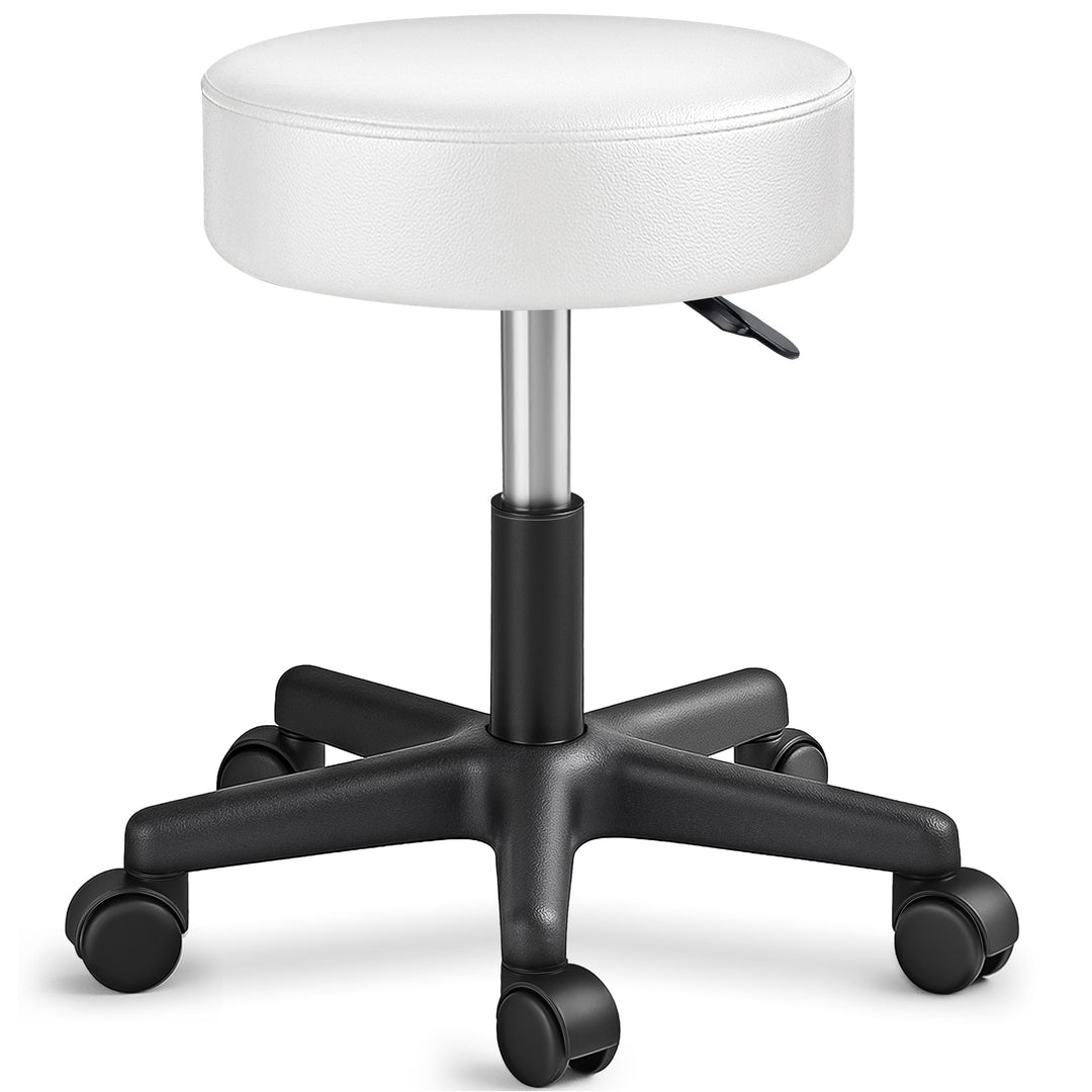 TRESKO Rollhocker höhenverstellbar Weiss bis 150 kg | Hocker Drehhocker 10 cm Dicke Polsterung 47-60