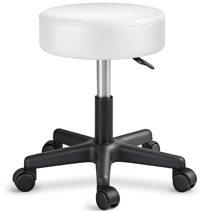 TRESKO Rollhocker höhenverstellbar Weiss bis 150 kg | Hocker Drehhocker 10 cm Dicke Polsterung 47-60