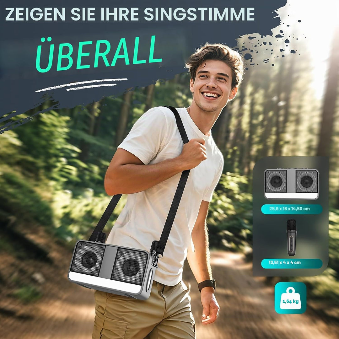 Karaoke-Maschine : Echter Tragbarer Lautsprecher mit 35W, 8-Stunden-Autonomie, 2 Aufladbare Drahtlos