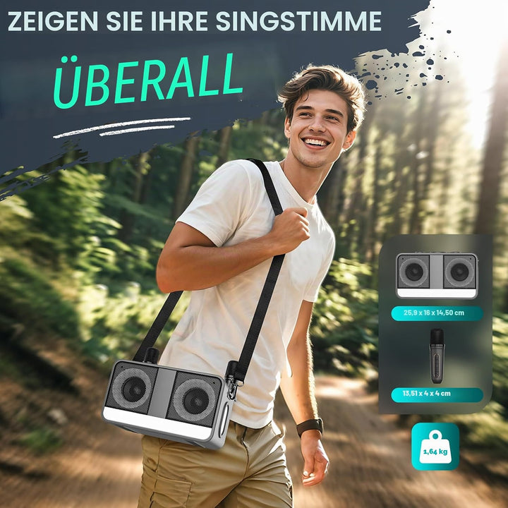 Karaoke-Maschine : Echter Tragbarer Lautsprecher mit 35W, 8-Stunden-Autonomie, 2 Aufladbare Drahtlos