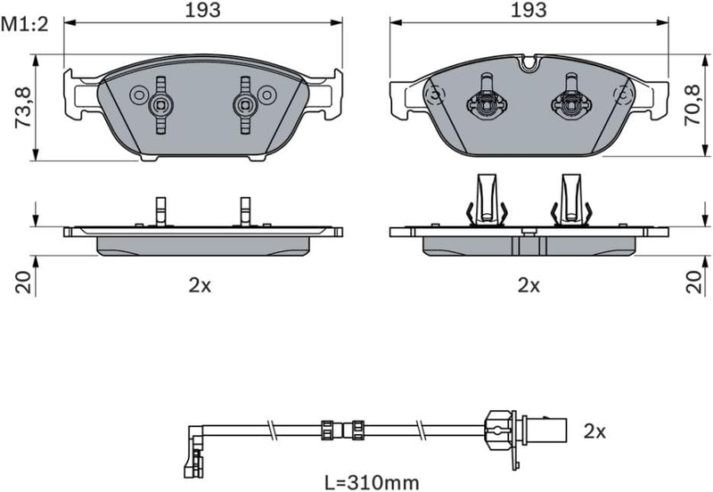 Bosch BP1838 Bremsbeläge - Vorderachse - ECE-R90 Zertifizierung - vier Bremsbeläge pro Set