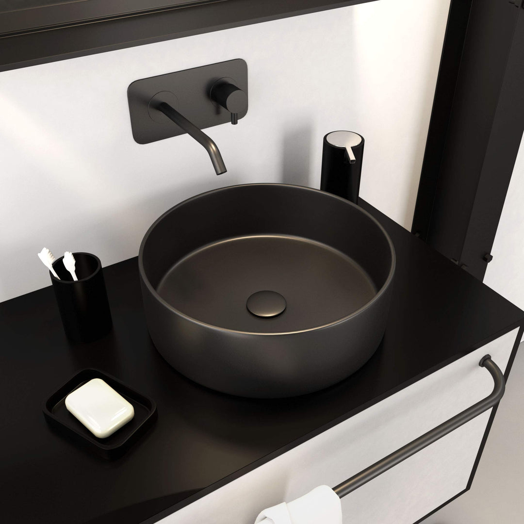 Rundes Aufsatzwaschbecken aus Keramik – Durchmesser 36 cm – Höhe 11,5 cm – Roundy Dark, 36cm x 11.5c