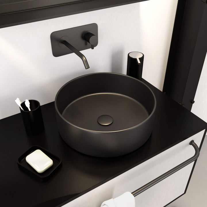 Rundes Aufsatzwaschbecken aus Keramik – Durchmesser 36 cm – Höhe 11,5 cm – Roundy Dark, 36cm x 11.5c