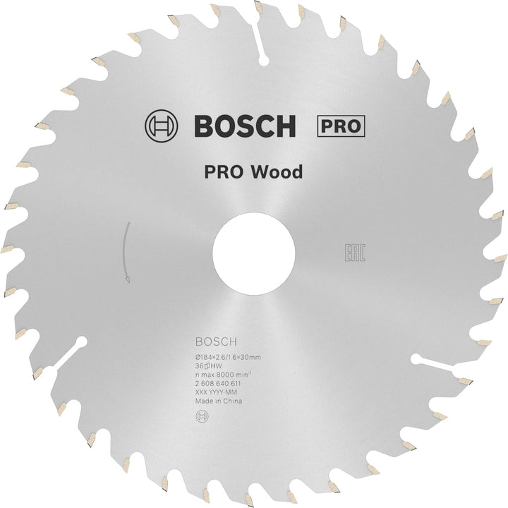 Bosch Professional 1x Kreissägeblatt Optiline Wood (Sägeblatt für Holz, Ø 184 x 30 x 2,6 mm, 36 Zähn