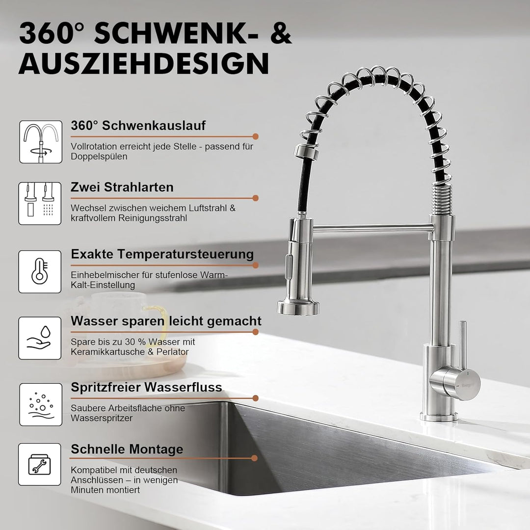 Ibergrif wasserhahn küche ausziehbar, Spring küchenarmatur mit brause, spültischarmatur 360 Schwenkb