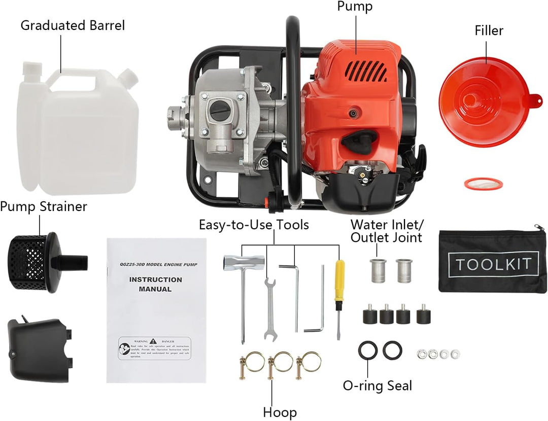 Benzin Wasserpumpe 2 Takt Motorpumpe Gartenpumpe Teichpumpe 1.5 Zoll Einlass 1.25KW 43cc Max. Hub: 8