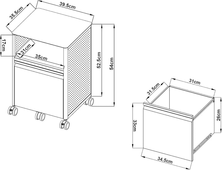 [en.casa] Rollcontainer mit Schublade Velvevn Aktenschrank mit 5 Rollen Büroschrank Metall 54 x 40 x