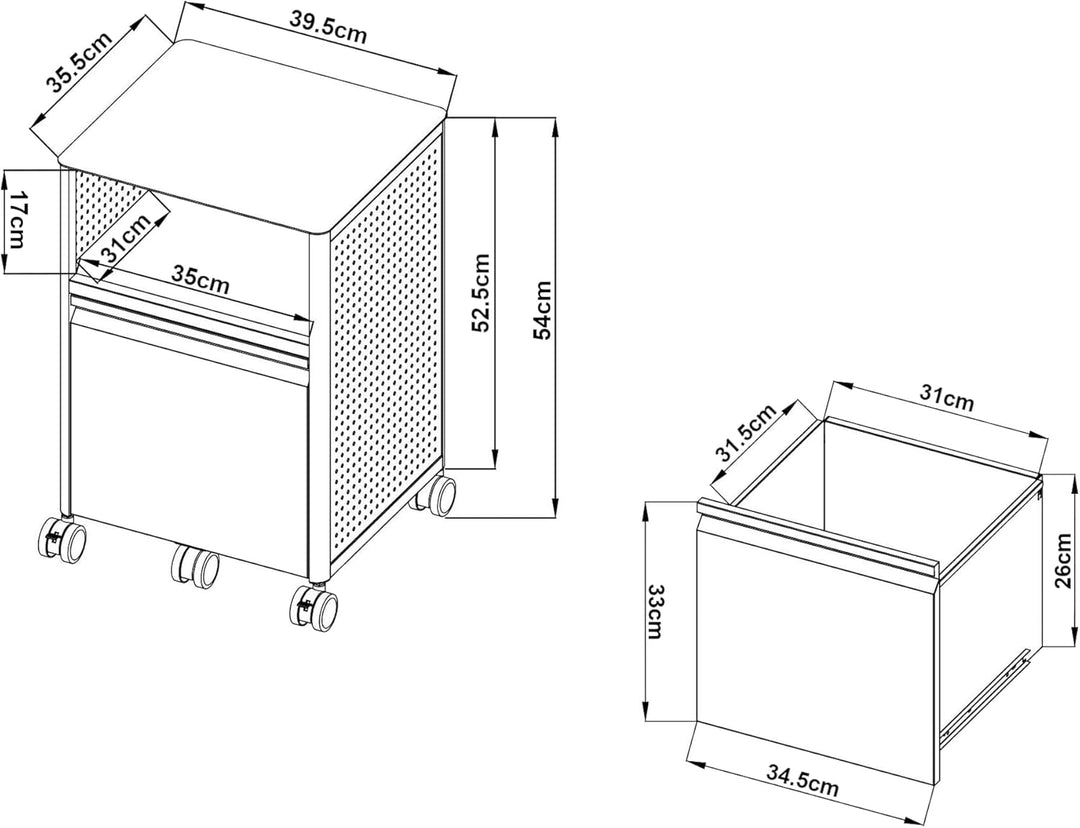 [en.casa] Rollcontainer mit Schublade Velvevn Aktenschrank mit 5 Rollen Büroschrank Metall 54 x 40 x